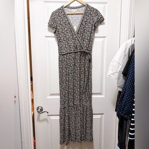 Max Studio Floral Wrap Maxi Dress in Black and Cream